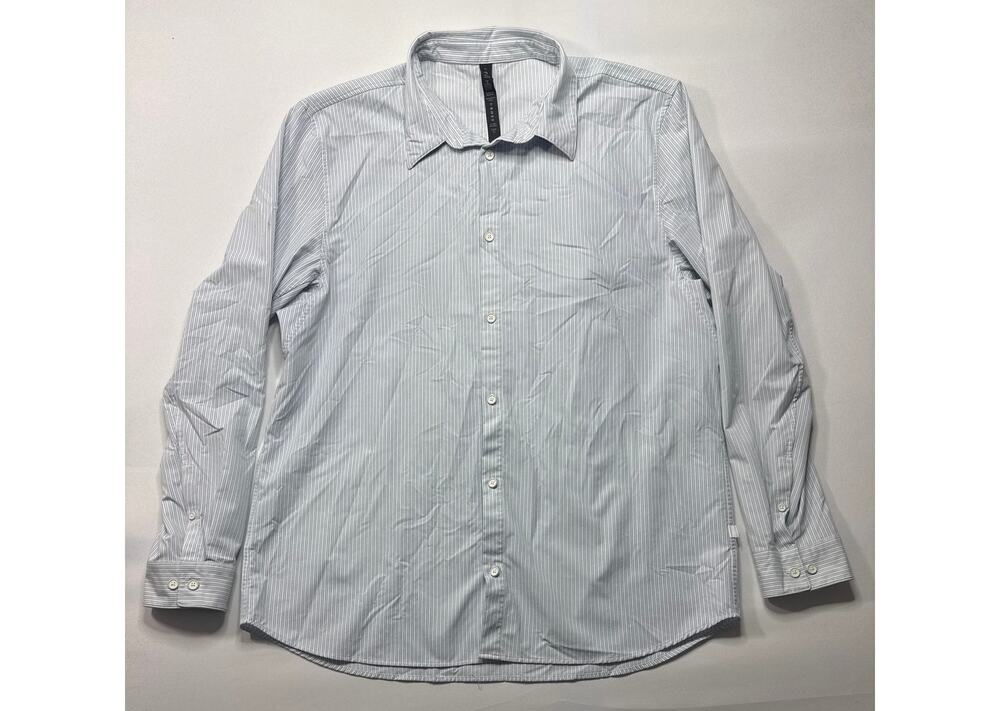 Lululemon Men's Long Sleeve White Blue Striped Button Up Dress Shirt - Size XL‎